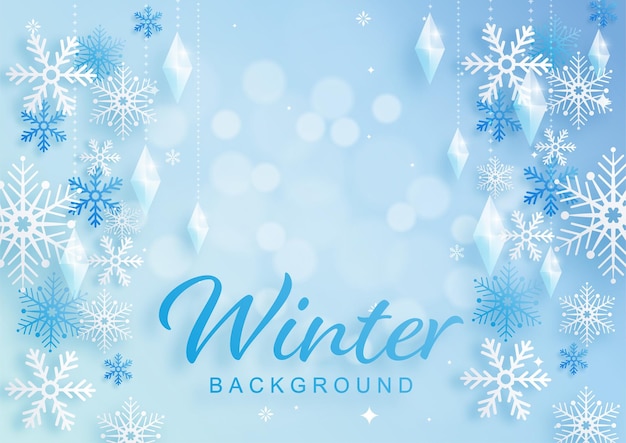 Snowflakes design for winter with snowflakes paper cut style on color background