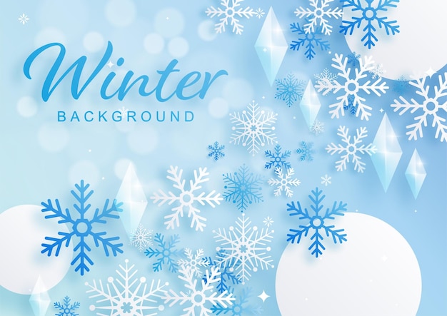 Snowflakes design for winter with snowflakes paper cut style on color background