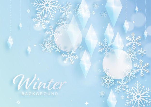 Snowflakes design for winter with snowflakes paper cut style on color background