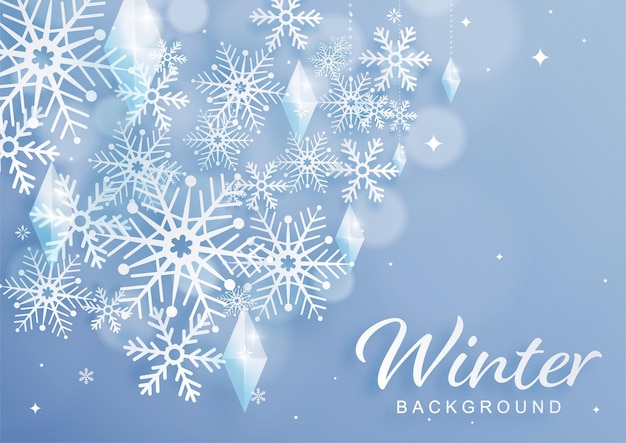 Snowflakes design for winter with snowflakes paper cut style on color background