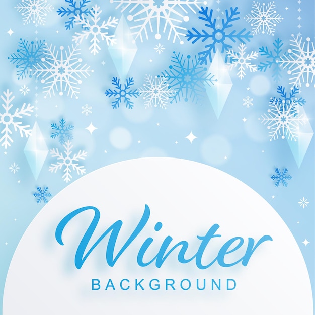 Snowflakes design for winter with snowflakes paper cut style on color background.