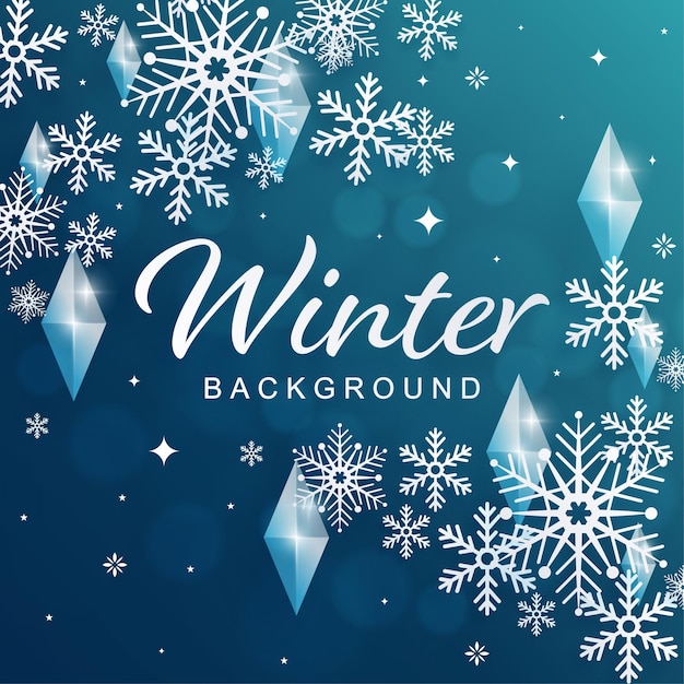 Snowflakes design for winter with snowflakes paper cut style on color background.