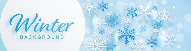 Snowflakes design for winter with snowflakes paper cut style on color background.