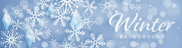 Snowflakes design for winter with snowflakes paper cut style on color background.