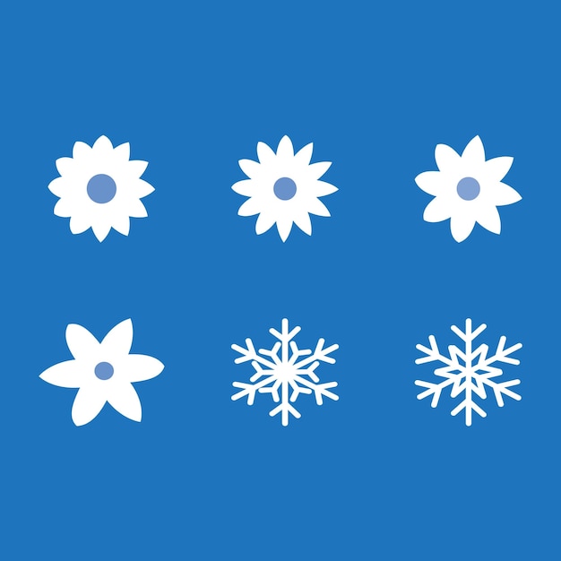 Snowflakes icons set Vector illustration White snowflakes on blue background Snow design elements