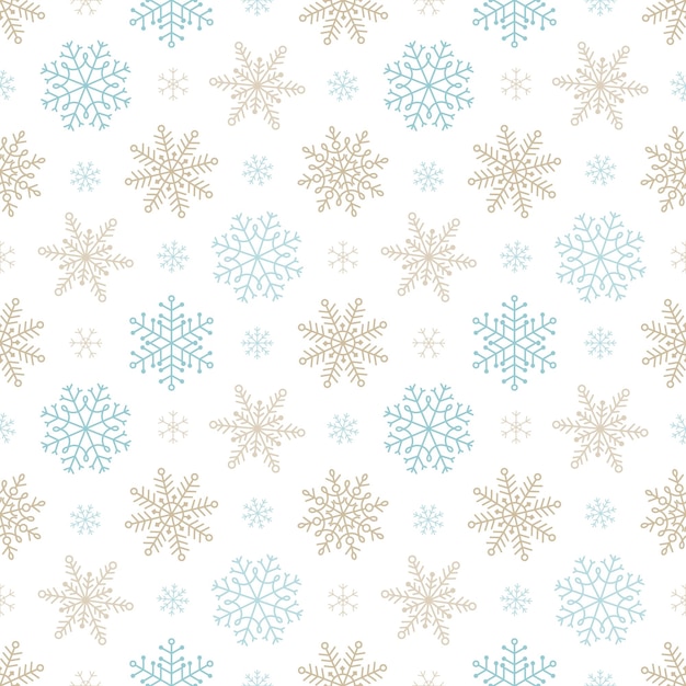 Snowflakes seamless pattern of a variety of snowflakes on a white background