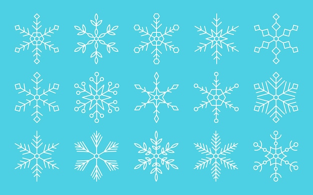 Snowflakes snow xmas symbol thin white line set