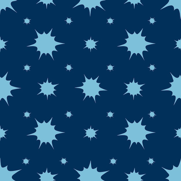 Snowflakes, stars and spots, seamless pattern on a blue background