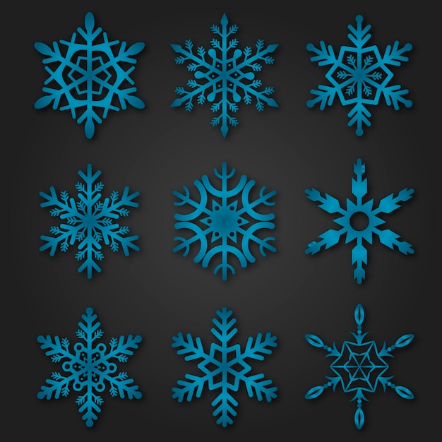 Snowflakes winter season vector christmas snow holiday cold ice flake symbol illustration. Crystal frost xmas element ornament snowfall beautiful freeze decoration.