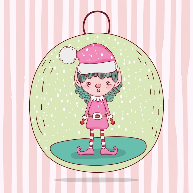 Snowing glass ball with elf decoration