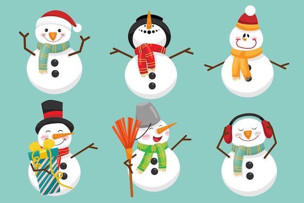 Snowman characters in various poses and scenes