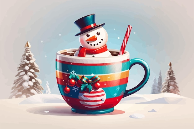 snowman christmas mug illustration