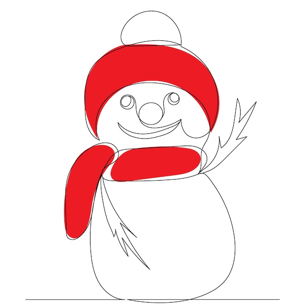 Snowman continuous line drawing vector sketch