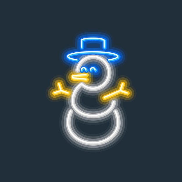 Snowman glowing neon sign hard edge gradient vector illustration