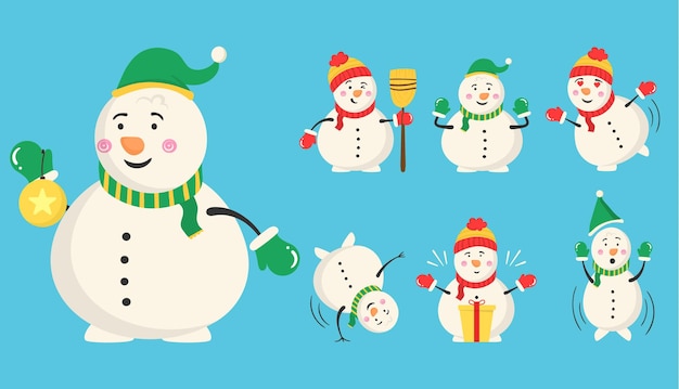 Snowman magician with sweets and gifts winter outdoor activity for kids winter and christmas