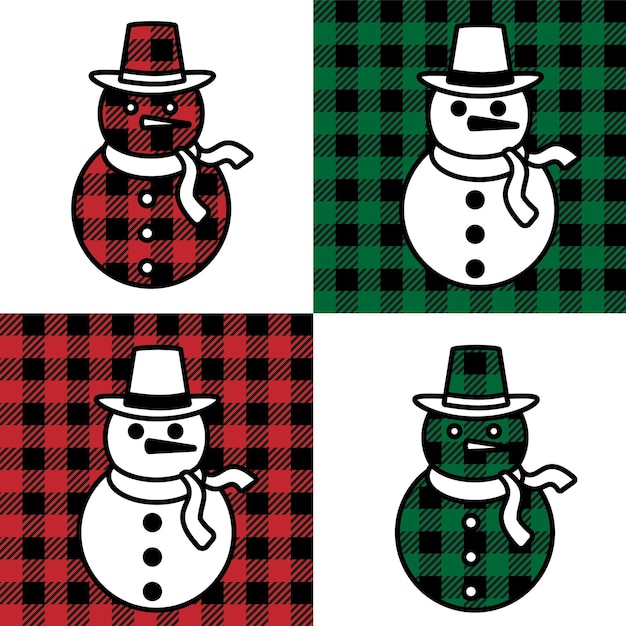 Snowman pattern at Buffalo Plaid Festive background for design and print