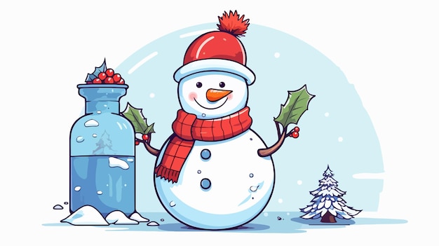 Vector a snowman with a hat and a bottle of water