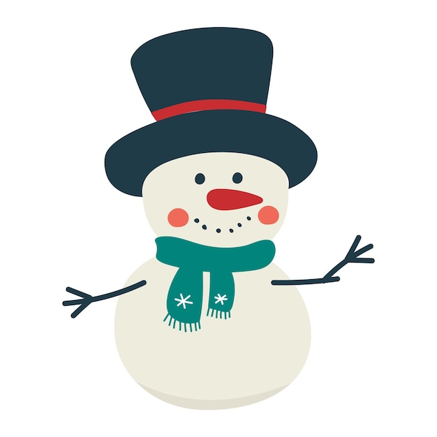 Snowman with hat and scarf isolated on white background