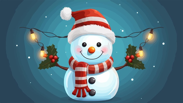 Vector a snowman with a red hat and a christmas tree in the background