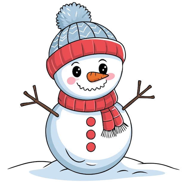 Vector a snowman with a red hat and a red scarf