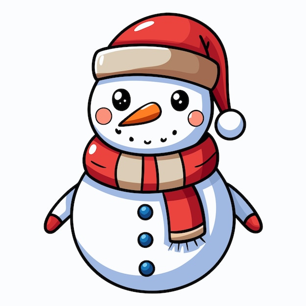 Vector snowman with santa hat and scarf adorable cartoon vector illustration