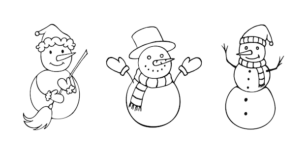 Snowmen vector A collection of handdrawn snowmen in doodle style