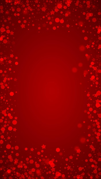 Snowy christmas background Subtle flying snow flakes and stars on christmas red background Delicate sweet snowy christmas Vertical vector illustration