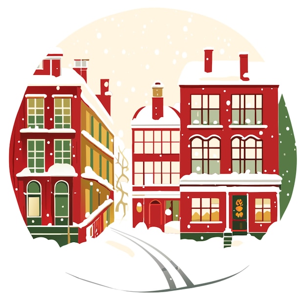 Vector snowy city streets vector illustration flat 2