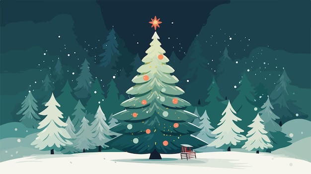 Vector snowy fir tree merry christmas illustration