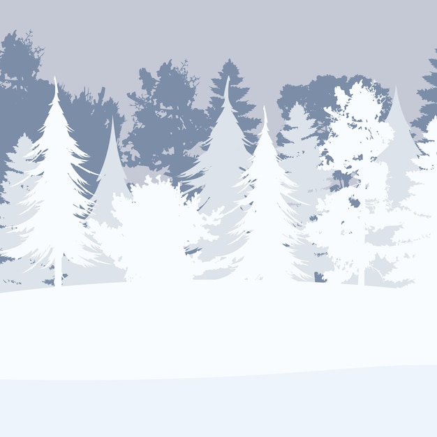 Vector snowy forest in a flat style. winter in the forest background. square postcard. vector illustration.