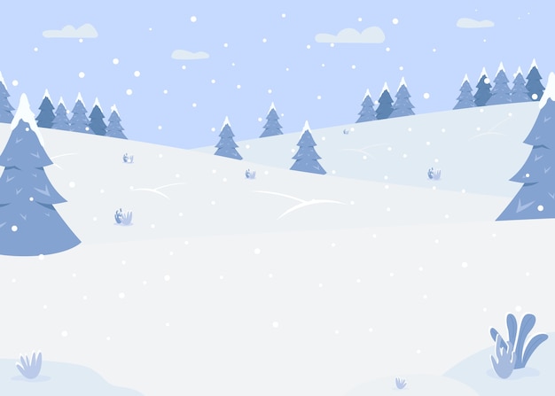 Snowy forest hills flat color illustration