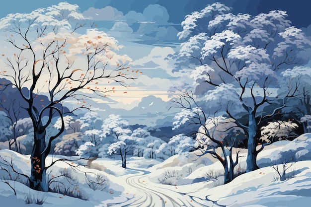 Vector a snowy landscape with a forest