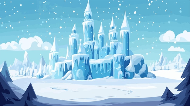 Vector snowy landscape with ice castle vector illustration