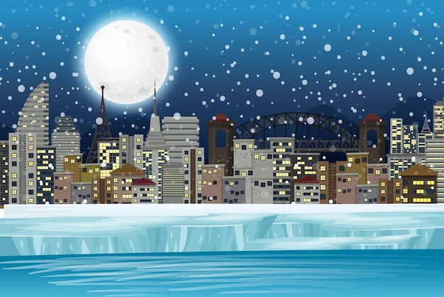 Snowy night in the city background