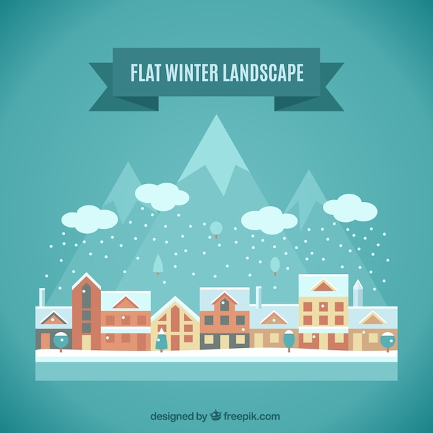 Vector snowy winter landscape in flat design