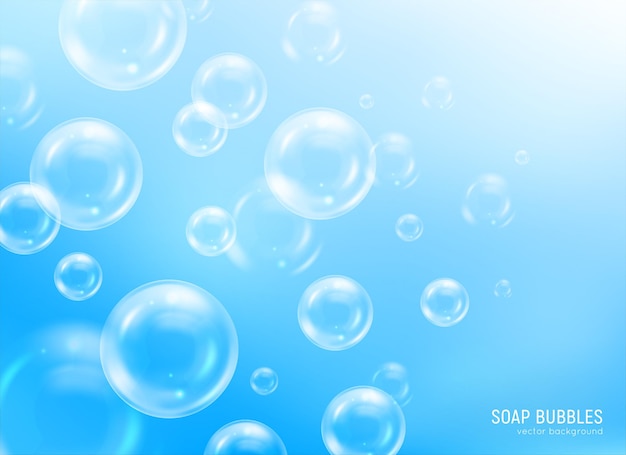 Soap bubbles bright sun and sky realistic background