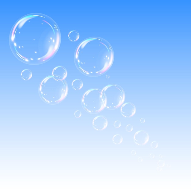 Soap bubbles flying on a blue background Vector