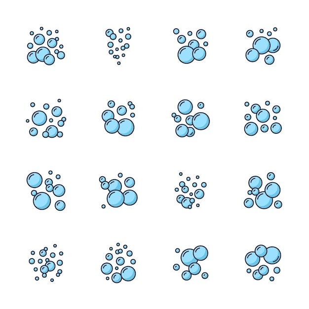 Soap foam or bath shampoo bubble color icons