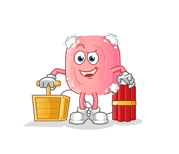 Soap holding dynamite detonator cartoon mascot vector