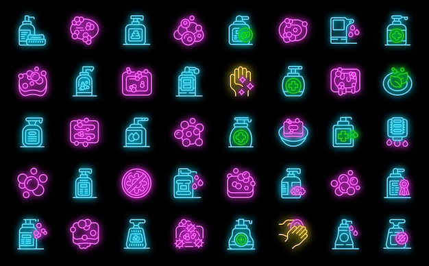 Soap icons set vector neon