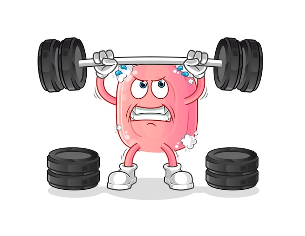 Soap lifting the barbell character cartoon mascot vector