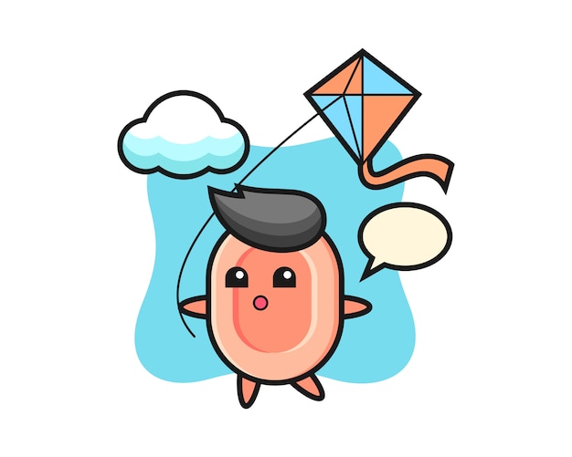 Soap mascot illustration is playing kite, cute style  for t shirt, sticker, logo element