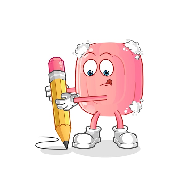 Soap write with pencil. cartoon mascot vector