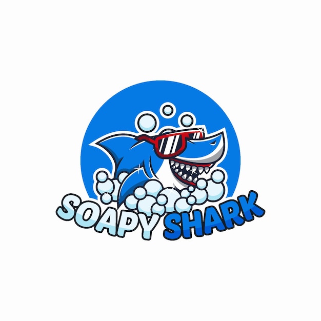 soapy shark logo mascot wearing glasses