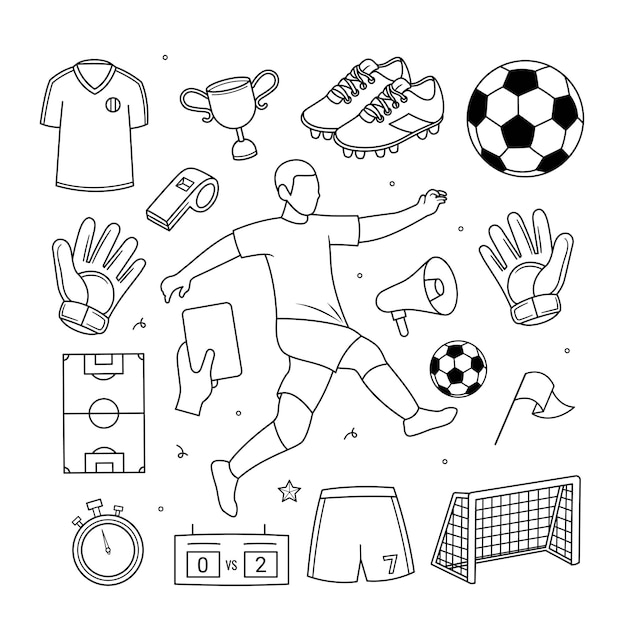 Vector soccer ball equipments doodle set vector illustration