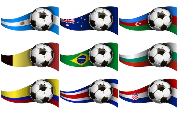 Vector soccer ball and flags