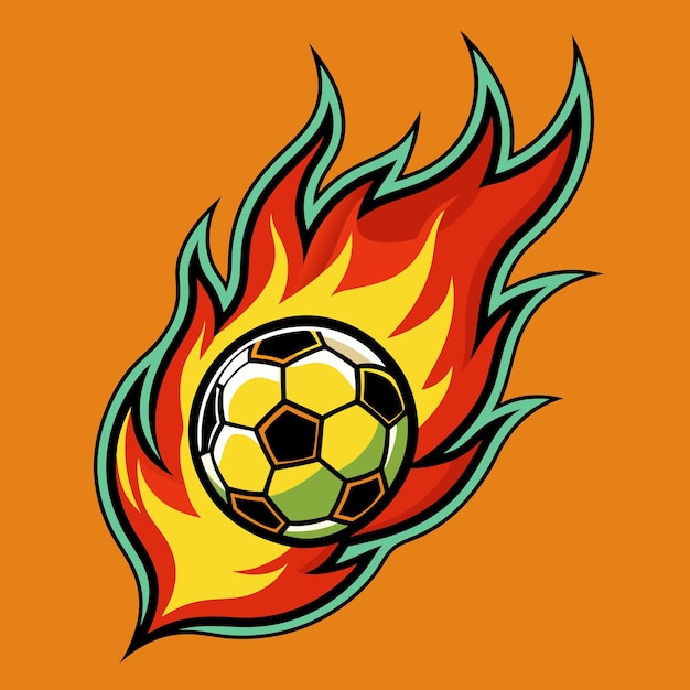 a soccer ball on a yellow background with a green and orange background