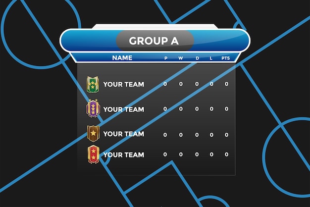 Soccer championship broadcast background with soccer group table