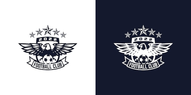 Soccer club monochrome badge with angry eagle mascot holding club name inscription in vintage style