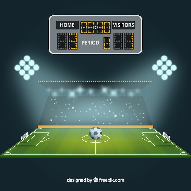 Soccer field background with scoreboard